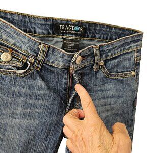 Tractor Jeans Flap Pockets Girls 14 Rolled Cuffs Contrast Stitching Medium Wash